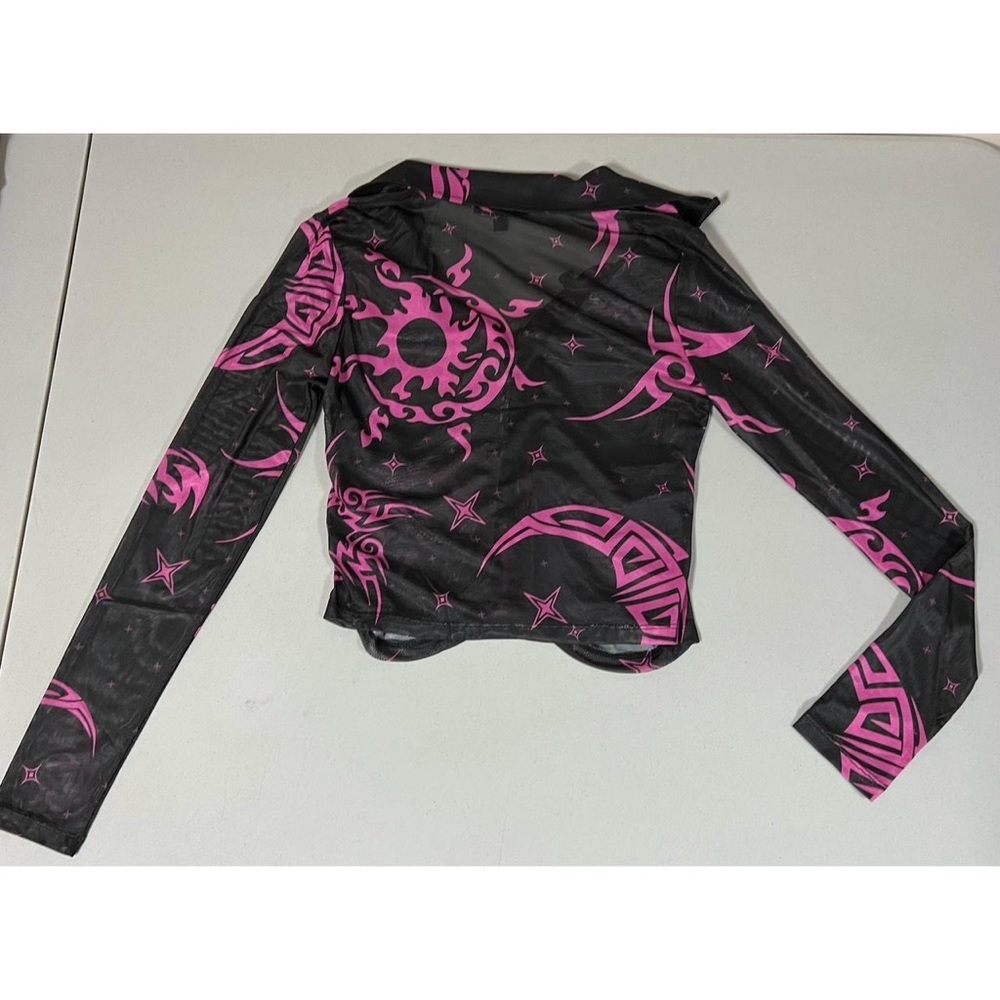 Dolls Kill Horoscopez ‘Cosmic Ink’ Mesh Tattoo Graphic Shirt Top Blouse Size M View 2